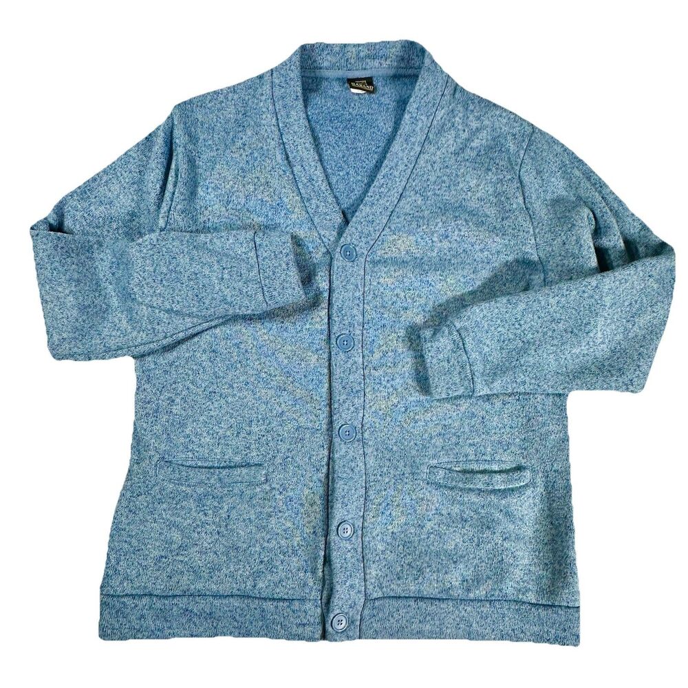 Vintage HABAND Cardigan Sweater Men's Small Big Blue Grandpa Button Up Pockets